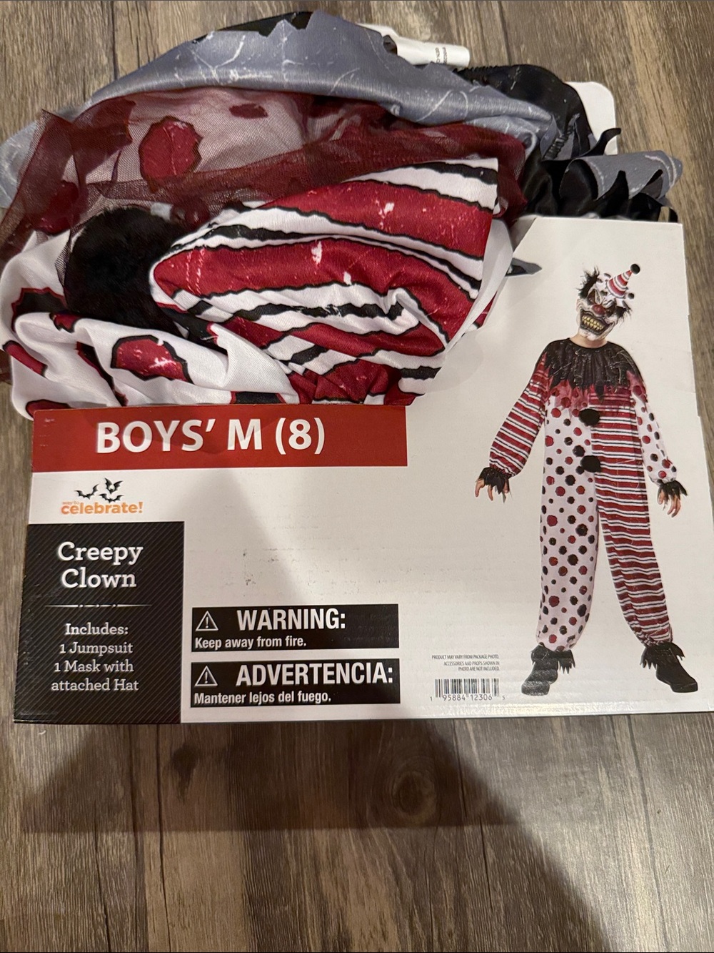 Boys' Creepy Clown Halloween Costume - Red & White (Size M 8)
